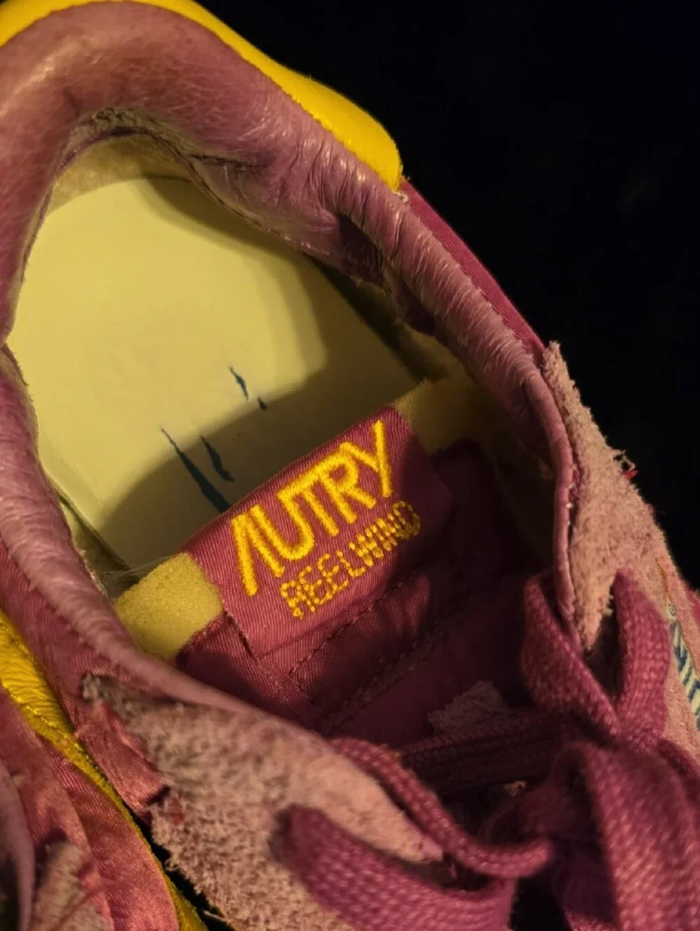 Women's Pink and Yellow Autry Suede-Trim Sneakers